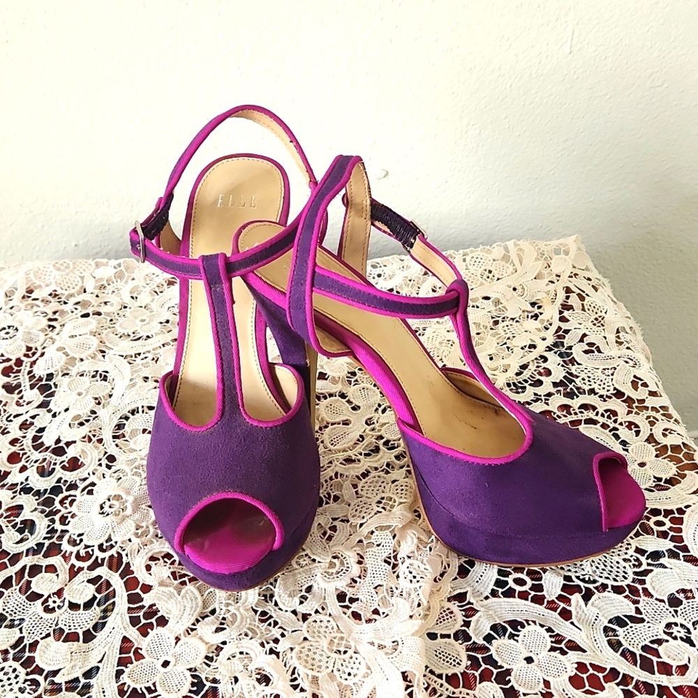 Elle Elharissa Purple Size 6 Platform Stiletto Heel T Strap